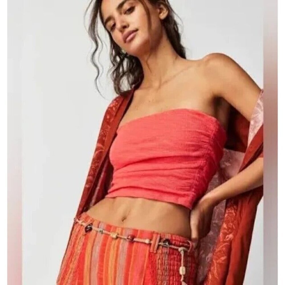 NEW FREE PEOPLE BOULEVARD BELLA ROSA LINED TUBE TOP SZ LARGE